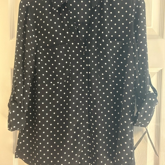 Black polka dot button up blouse - Picture 2 of 4